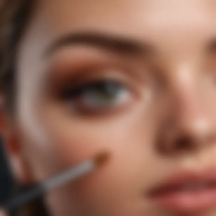 Model applying eye concealer using a brush