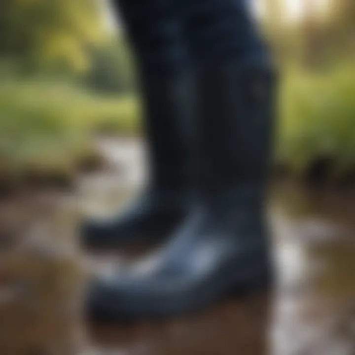 Stylish rubber boots in a natural setting