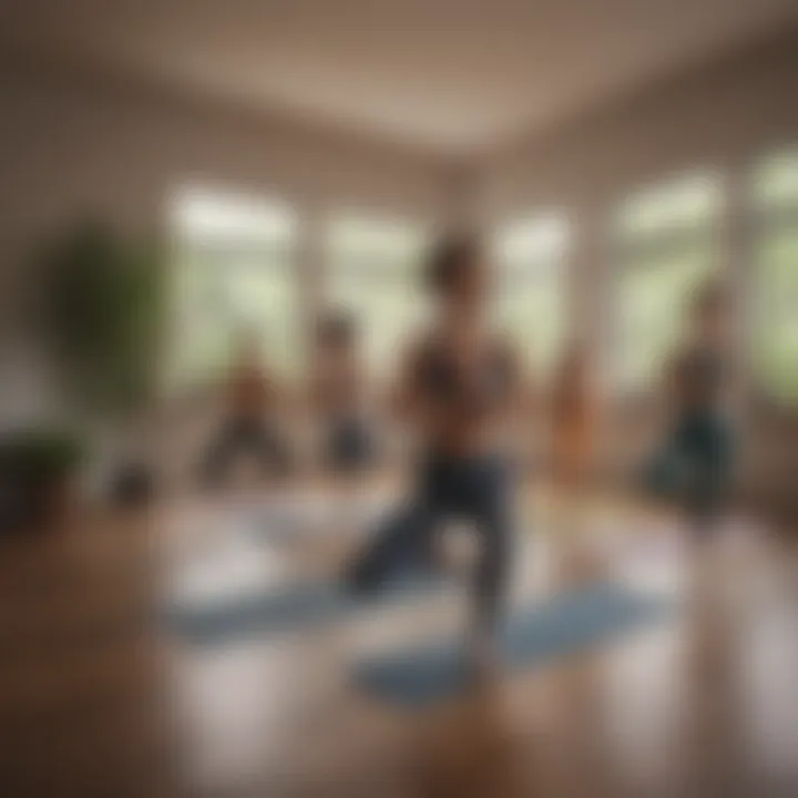 A group virtual yoga class on a computer screen