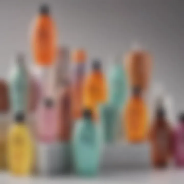 Various types of shampoos arranged aesthetically