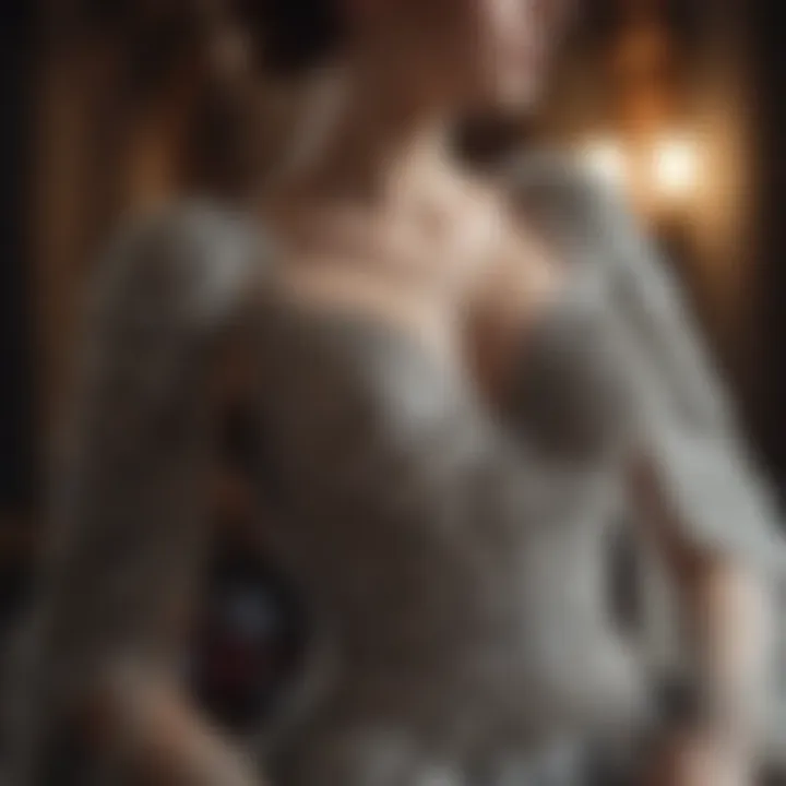 Formal gown featuring intricate details and fabric
