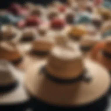 A diverse group of sunhats in various colors and styles