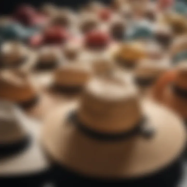 A diverse group of sunhats in various colors and styles
