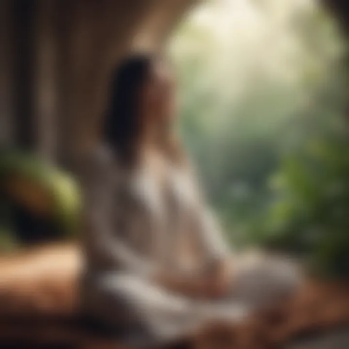 A serene figure meditating in a peaceful environment, embodying the practice of lucid dreaming.