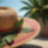 Vibrant straw hat adorned with tropical foliage