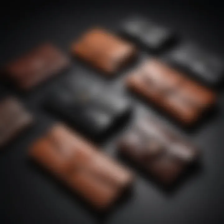 Different styles of Wilson leather wallets arranged aesthetically