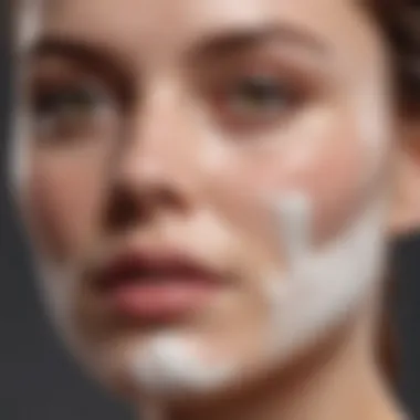 A close-up of creamy face wash lathering on dry skin