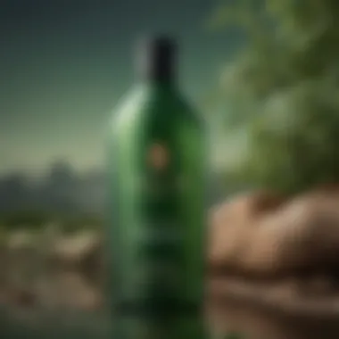 Close-up of green bottle shampoo with natural ingredients