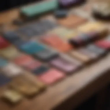 An array of materials used for hair wraps laid out on a table