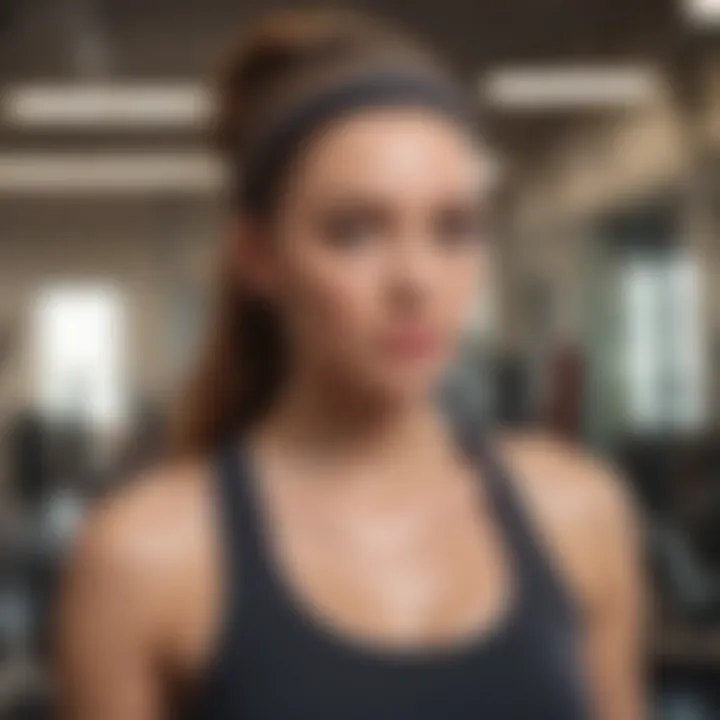 A person confidently showcasing a stylish hair wrap in a gym setting