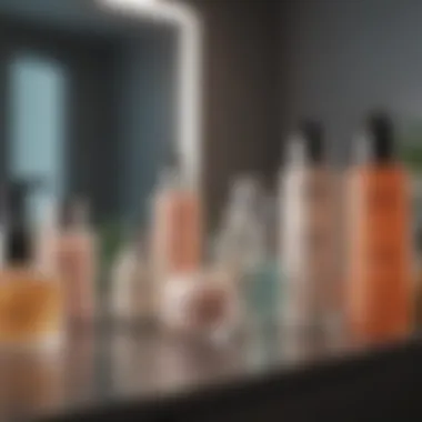 Array of skincare products on a vanity