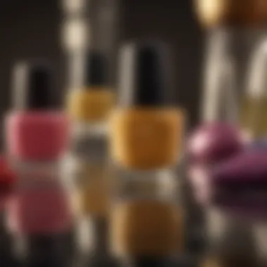 Nail polish bottles in various colors on a table