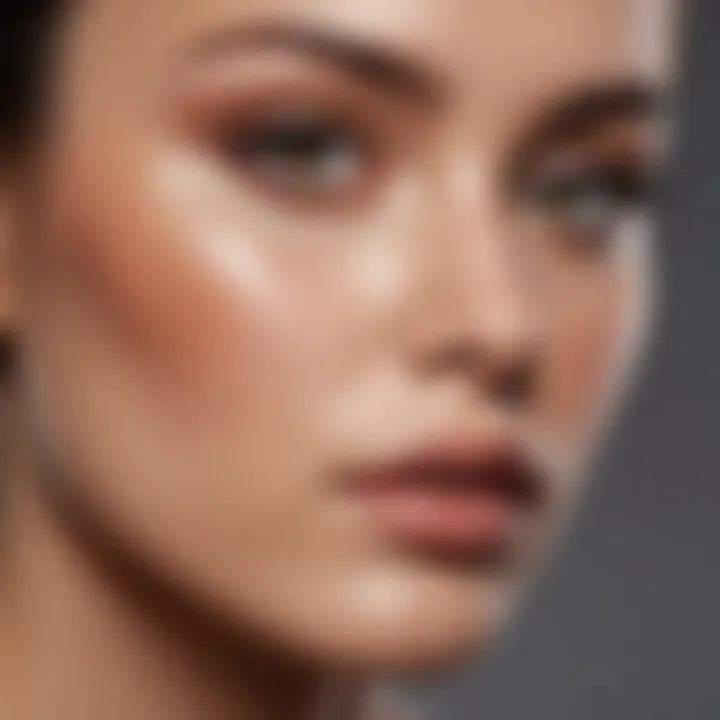 Close-up of a makeup brush applying foundation on a flawless complexion.