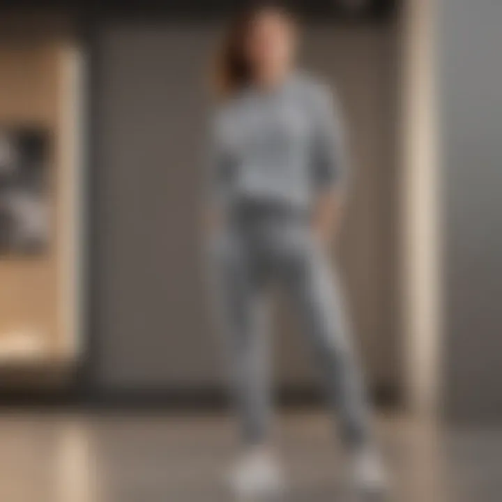 A stylish woman wearing lightweight sweatpants in a casual setting