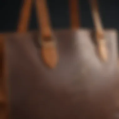 Design Elements of the Lina Tote Bag Close-up of the Lina Medium Logo Faux Leather Tote Bag highlighting its logo and design elements.