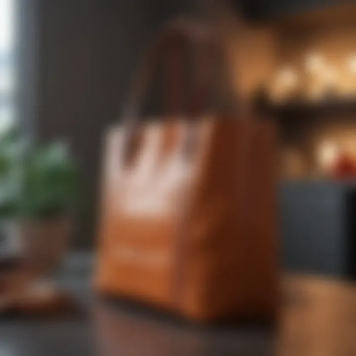 Lina Medium Logo Faux Leather Tote Bag displayed in a sustainable fashion setting.