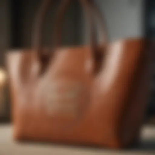Detailed view of the Lina Medium Logo Faux Leather Tote Bag showcasing its texture and craftsmanship.