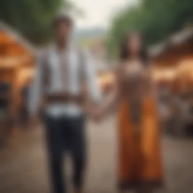 Couple walking hand in hand through a cultural festival