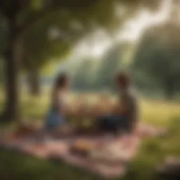 Couple enjoying a picnic in a park with scenic views