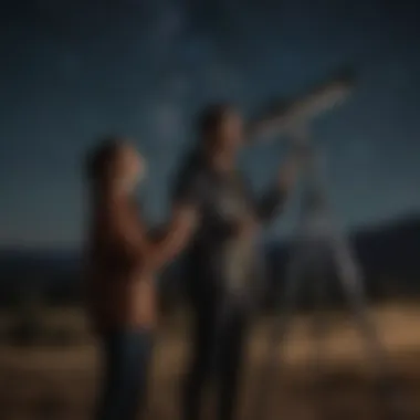 Couple stargazing with a telescope on a clear night