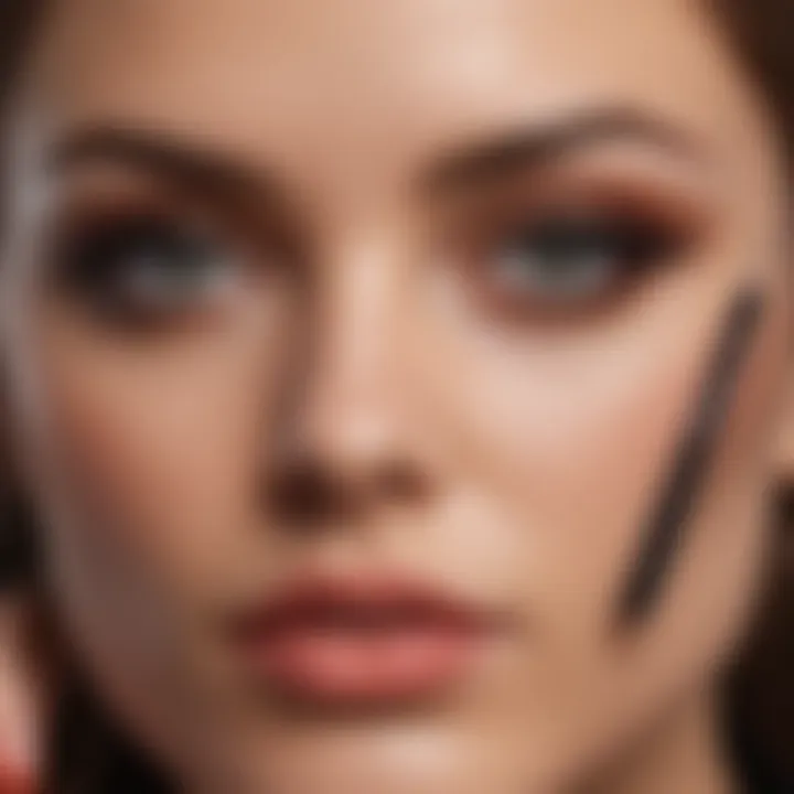 A visually engaging makeup layout featuring non-waterproof eyeliner pencils along with other makeup products