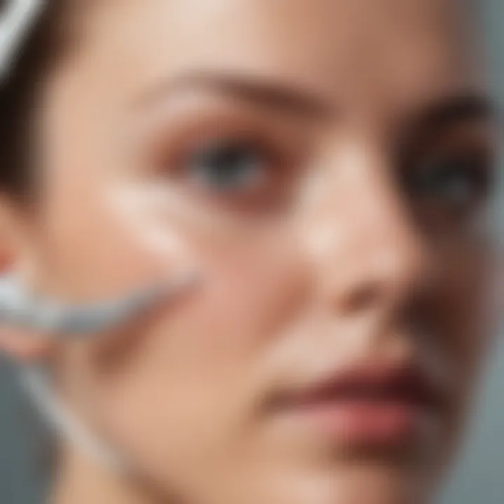 A close-up view of microcurrent facial device in action on skin