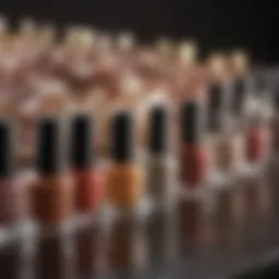 A palette of natural nail polish shades ranging from soft neutrals to earthy tones