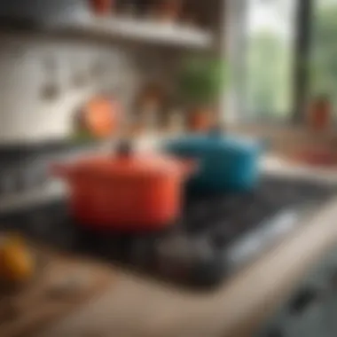 Stylish kitchen featuring Le Creuset cookware in action