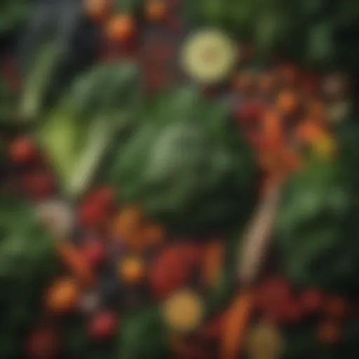 A vibrant assortment of anti-inflammatory foods including leafy greens and colorful vegetables