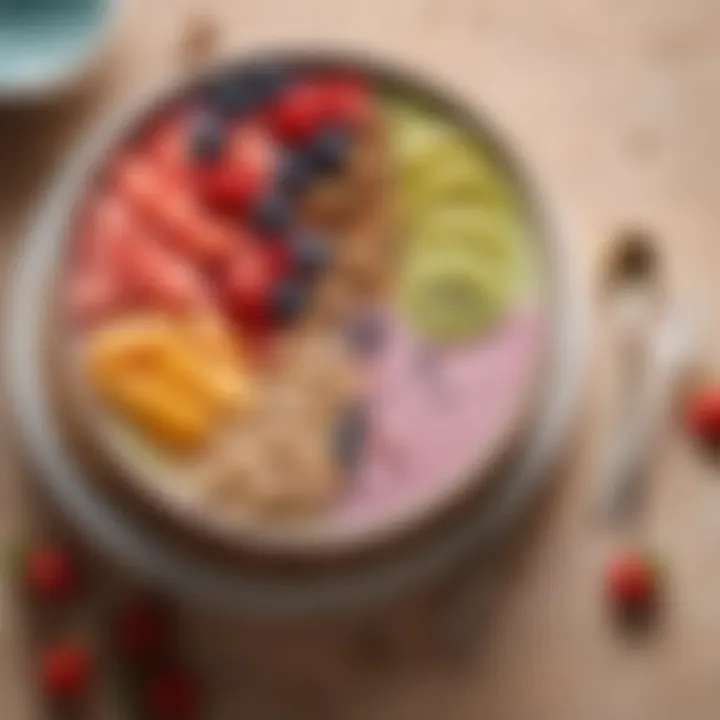 A colorful smoothie bowl topped with fruits, seeds, and nuts to promote skin health