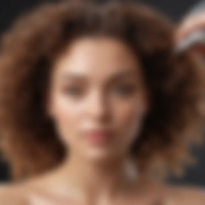 Close-up of a person applying a moisturizing cream to curly hair