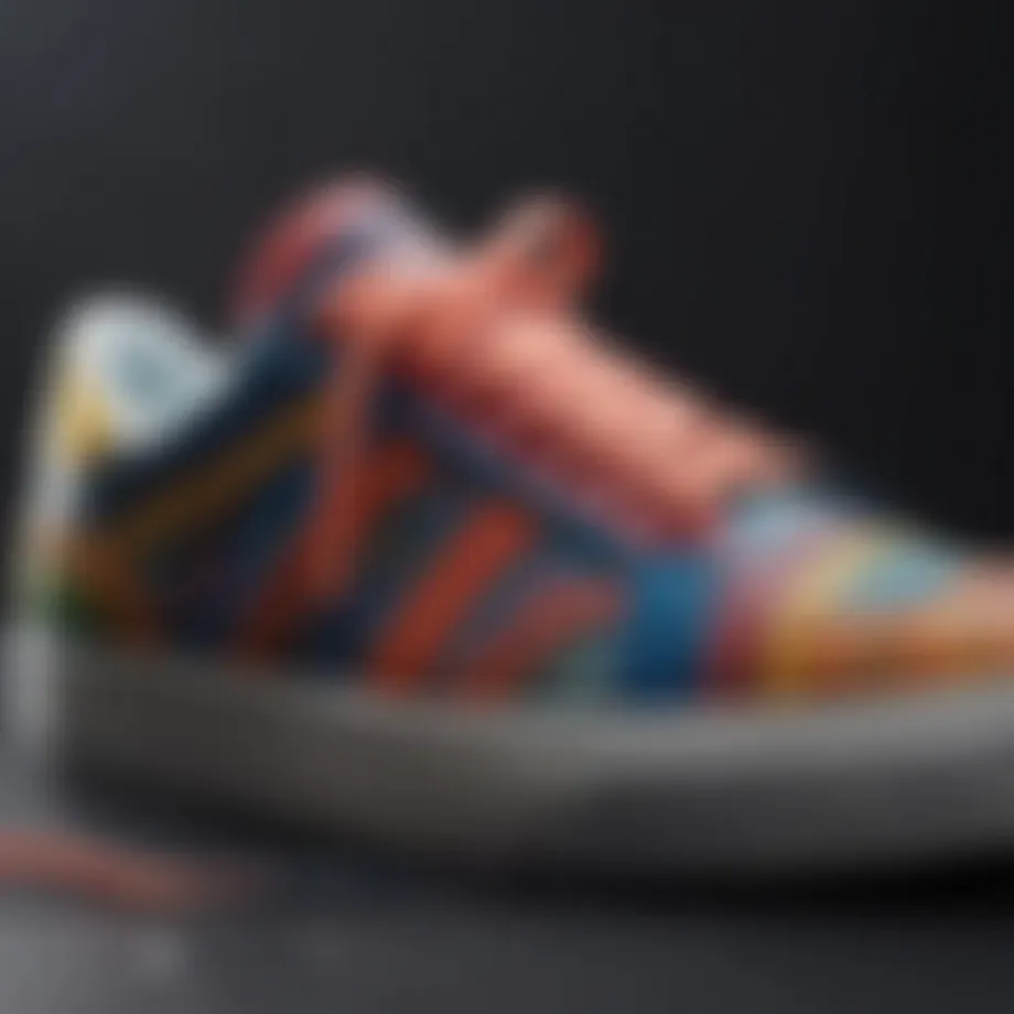 A close-up of a trendy sneaker design showcasing vibrant colors and unique patterns