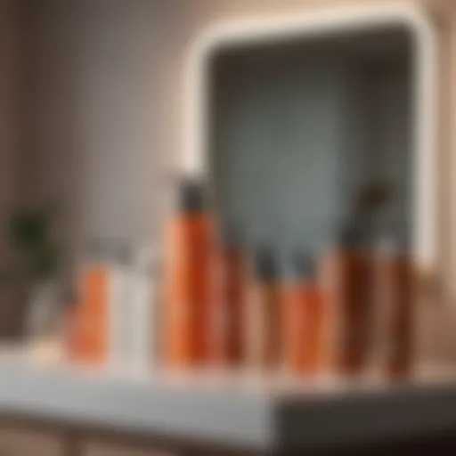 Visually appealing array of quick drying self tanner products on a vanity