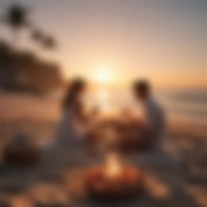 Couple enjoying a sunset picnic at the beach