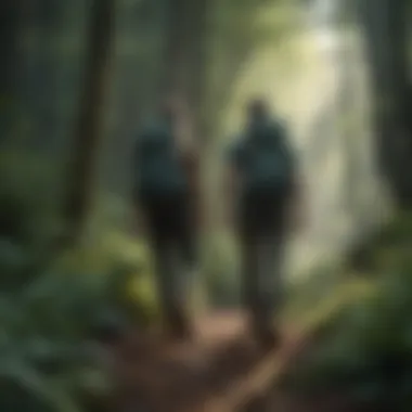 Adventure couple hiking through a lush forest