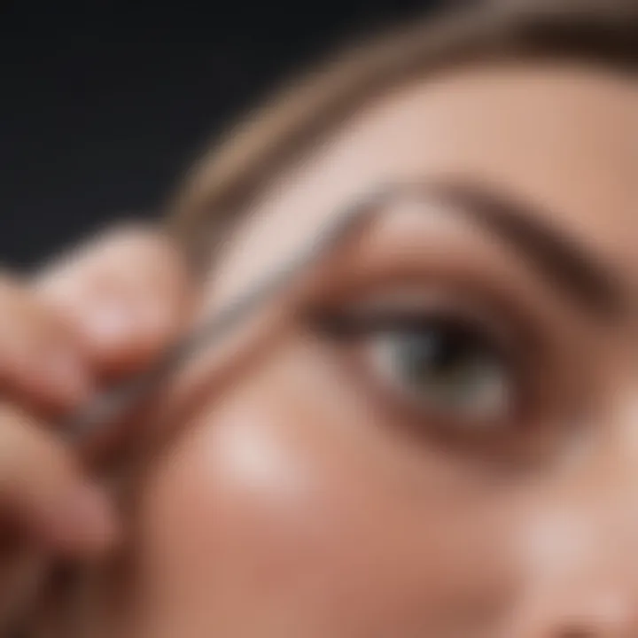 Close-up of tweezers in use