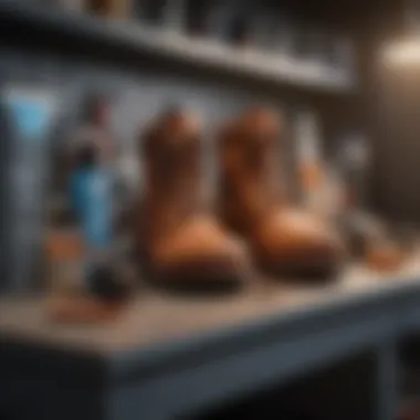 Essential care items to maintain your summer boots Care products neatly arranged next to summer boots
