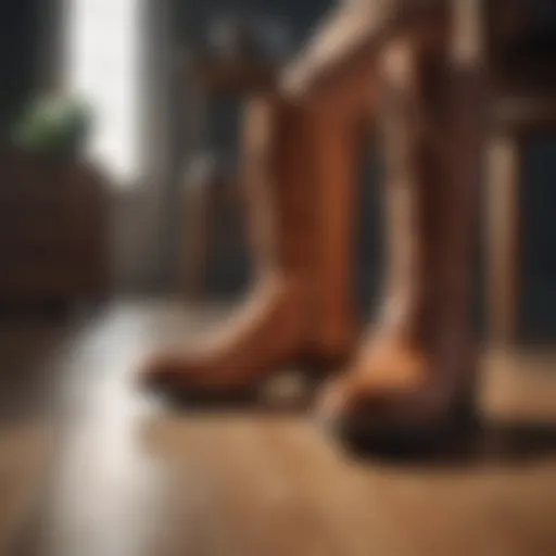 Stylish summer boots displayed on a wooden surface