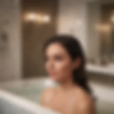 User applying Shapiro shampoo in a luxurious bathroom setting