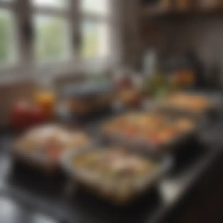 An organized kitchen with meal prep containers ready for use