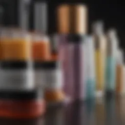A close-up of diverse skincare products arranged artistically