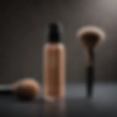 An elegant makeup brush resting beside an SPF finishing spray