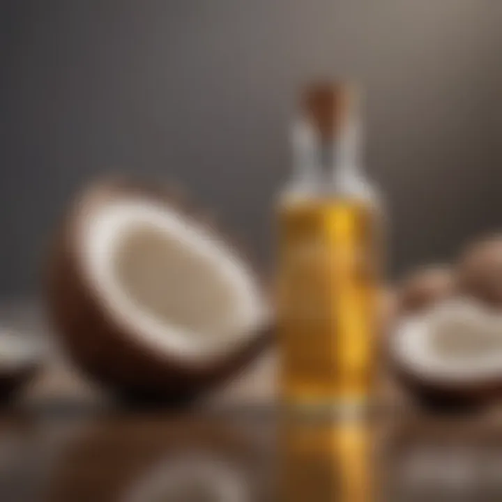 An arrangement of natural oils such as coconut, castor, and argan oil, showcasing topical treatments for hair nourishment.