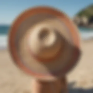 Chic wide-brimmed sun hat adorned with colorful ribbons on a summer beach.