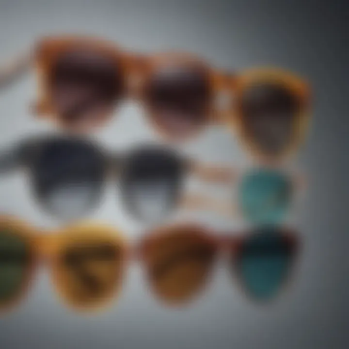 A collection of various sunglass shapes displayed artistically.