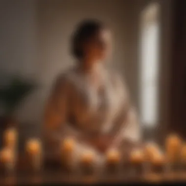 A serene scene of a person meditating with scented candles.