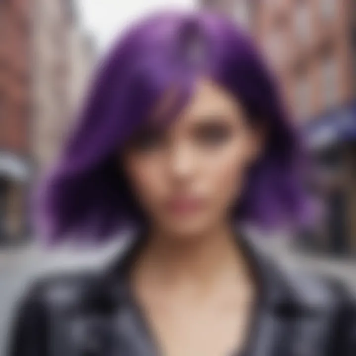 Stylish model flaunting the Super Purple hair in an urban setting