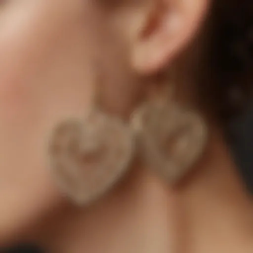 Elegant close-up of J.Crew heart earrings showcasing intricate design details