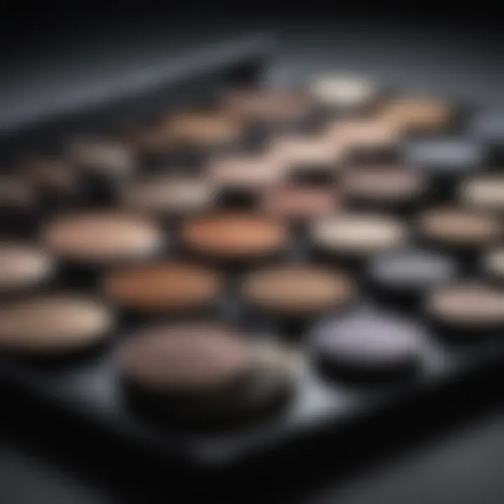 Close-up of an eyeshadow palette with brushes