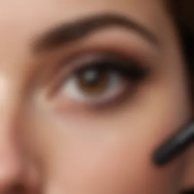 Close-up of mascara wand coated with fibres